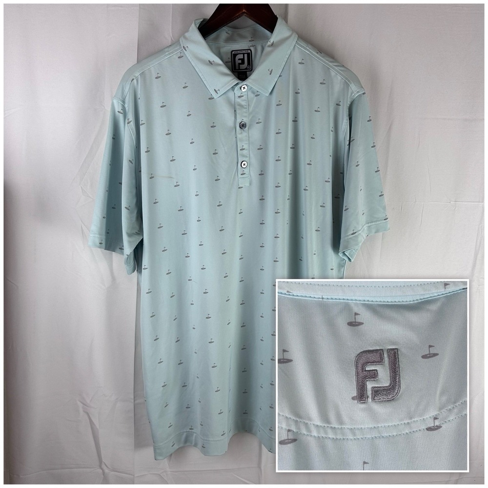 FootJoy‎ Polo Shirt Mens XL Blue Hole in One Athletic Fit Performance Golf